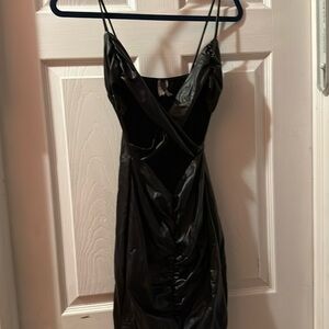 Black faux leather mini dress